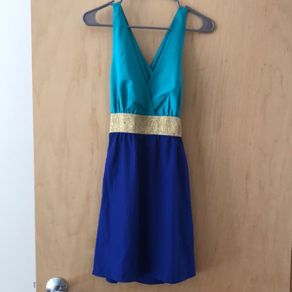 Charlotte Russe Blue, Teal and Gold dress